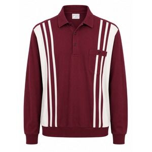 Vintage 80s Haband Casual Joe Men's XL Burgundy White Striped Long Sleeve Polo‎